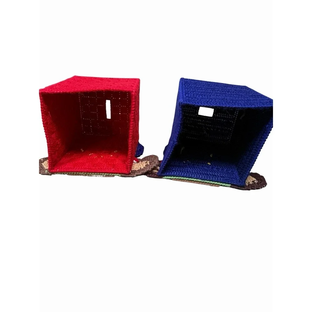Vintage Handmade Patriotic Teddy Bear Tissue Box Cover USA Flag 4th of July